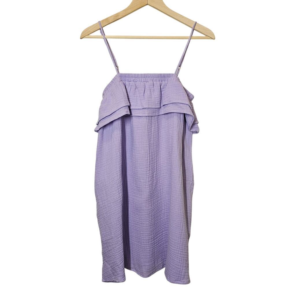 Hudson Gray Purple Ruffle Top Gauzy Swim Cover-up Mini Cotton Dress Size Medium